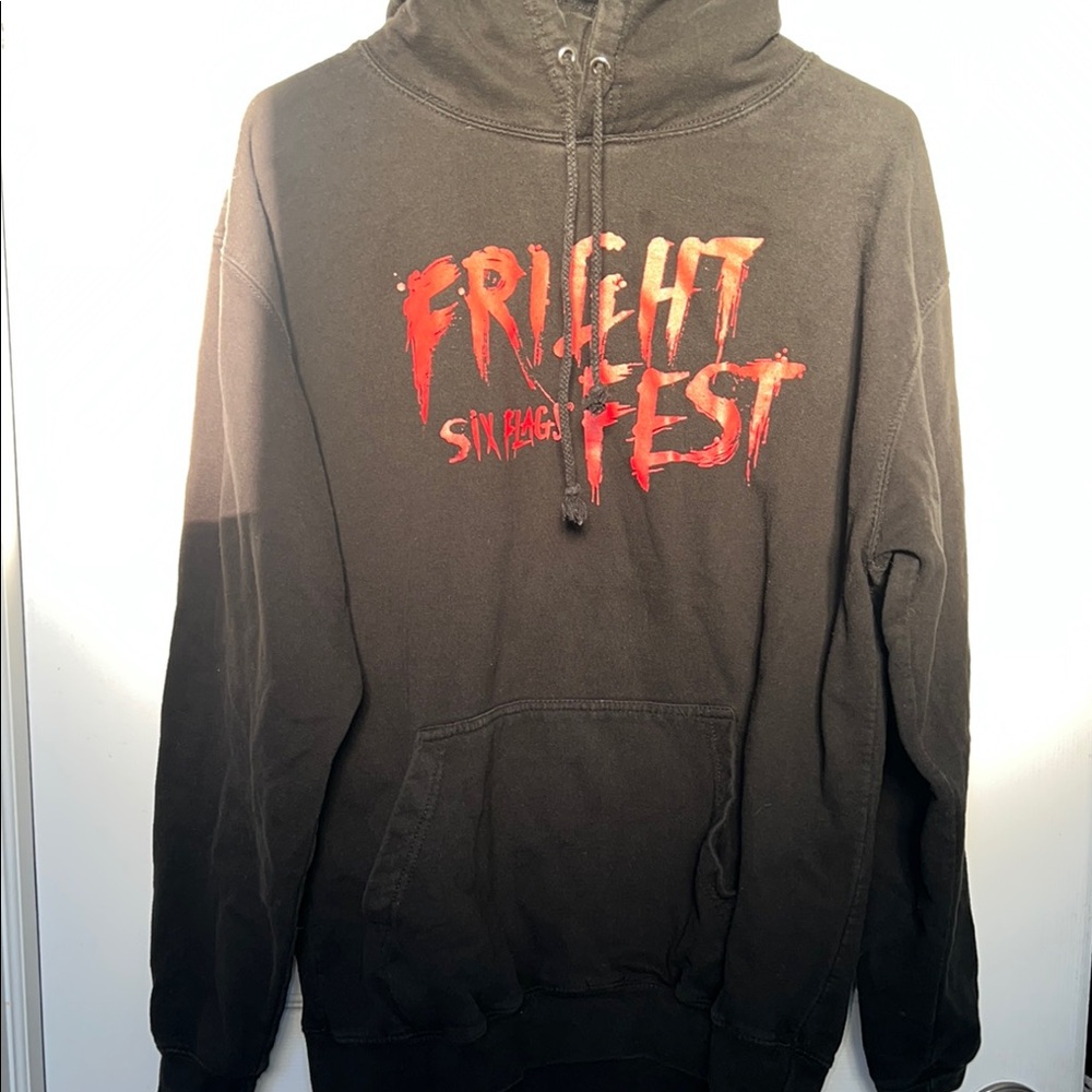 Black Fright Fest Hoodie with Dripping Text and Gradient Effect